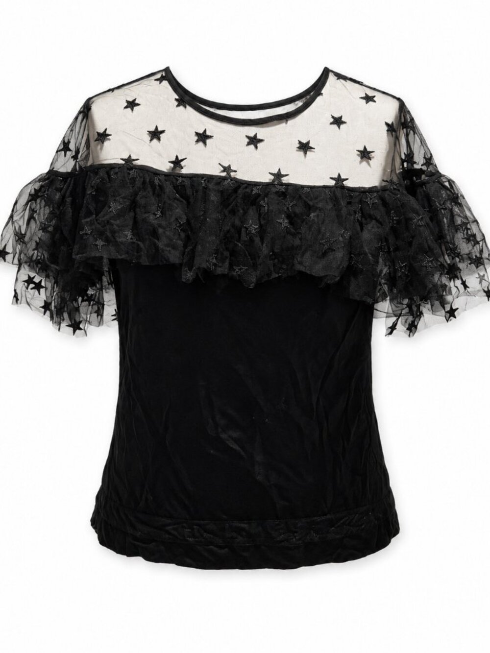 J.Crew Black Star Embroidered Mesh Peplum Top Size S